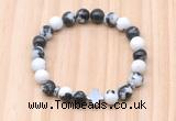 CGB8934 8mm, 10mm black & white jasper, cross & rondelle hematite beaded bracelets