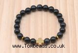 CGB8942 8mm, 10mm black obsidian, cross & rondelle hematite beaded bracelets