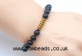 CGB8972 8mm, 10mm black obsidian & rondelle hematite beaded bracelets