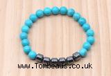 CGB9006 8mm, 10mm turquoise & drum hematite beaded bracelets