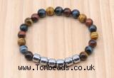 CGB9008 8mm, 10mm colorful tiger eye & drum hematite beaded bracelets