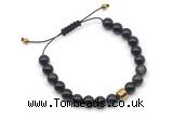 CGB9042 8mm, 10mm black obsidian & drum hematite adjustable bracelets