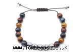 CGB9088 8mm, 10mm colorful tiger eye & drum hematite adjustable bracelets