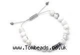 CGB9129 8mm, 10mm white howlite & rondelle hematite adjustable bracelets