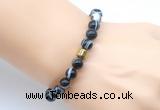CGB9259 8mm, 10mm black banded agate & drum hematite power beads bracelets