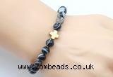 CGB9374 8mm, 10mm black banded agate & cross hematite power beads bracelets