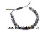 CGB9484 8mm, 10mm black banded agate & drum hematite adjustable bracelets