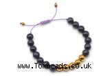 CGB9504 8mm, 10mm purple tiger eye & round hematite adjustable bracelets