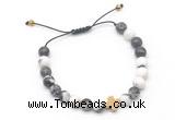 CGB9557 8mm, 10mm matte black & white jasper & cross hematite adjustable bracelets