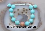 CGB9605 12mm round blue howlite & moonstone adjustable bracelets