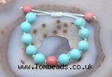 CGB9629 12mm round blue howlite & pink wooden jasper adjustable bracelets