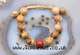 CGB9715 12mm round picture jasper & red jasper adjustable bracelets