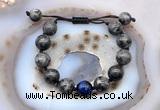 CGB9815 12mm round black labradorite & blue tiger eye adjustable bracelets