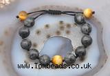 CGB9817 12mm round black labradorite & golden tiger eye adjustable bracelets