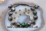 CGB9819 12mm round black labradorite & green tiger eye adjustable bracelets