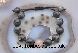 CGB9823 12mm round black labradorite & rose quartz adjustable bracelets