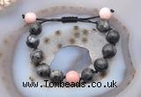 CGB9824 12mm round black labradorite & pink opal adjustable bracelets