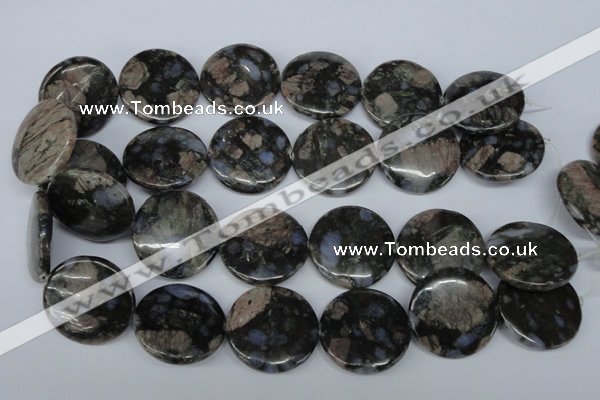 CGE10 15.5 inches 30mm flat round glaucophane gemstone beads