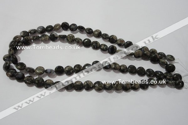 CGE122 15.5 inches 10mm flat round glaucophane gemstone beads