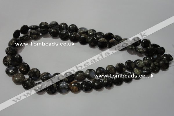 CGE123 15.5 inches 12mm flat round glaucophane gemstone beads