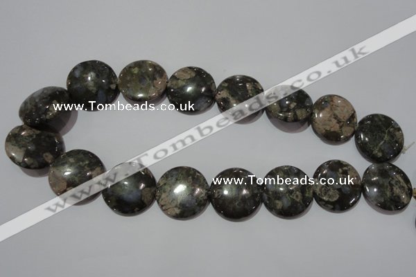 CGE128 15.5 inches 25mm flat round glaucophane gemstone beads