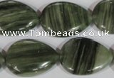 CGH15 15.5 inches 20*27mm flat teardrop green hair stone beads