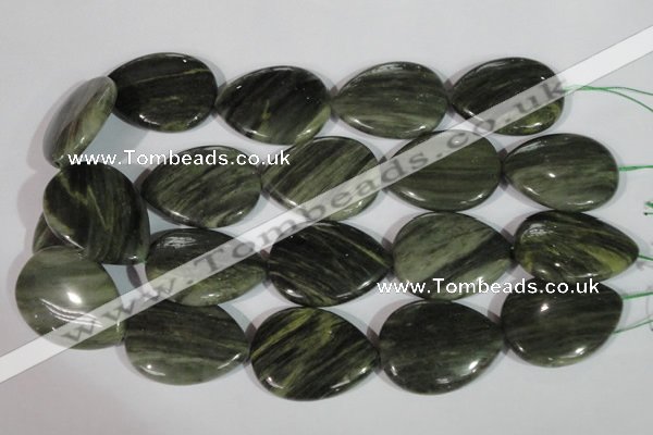 CGH16 15.5 inches 30*40mm flat teardrop green hair stone beads