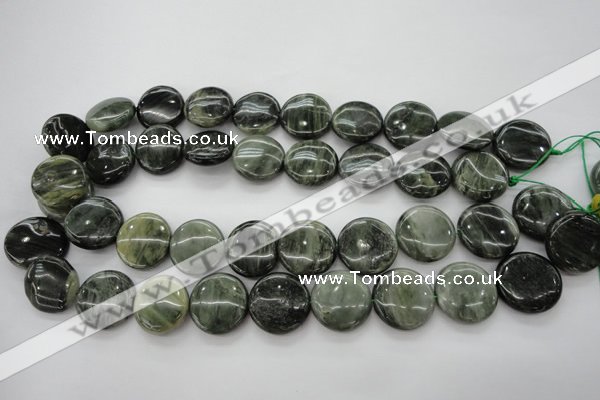 CGH17 15.5 inches 10mm flat round green hair stone beads wholesale