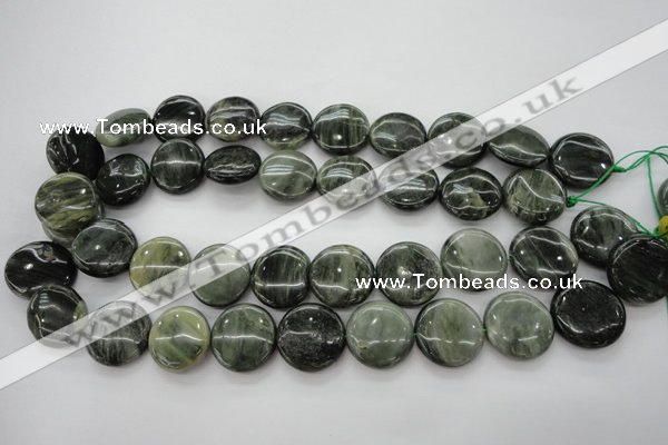 CGH18 15.5 inches 12mm flat round green hair stone beads wholesale