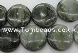 CGH19 15.5 inches 14mm flat round green hair stone beads wholesale