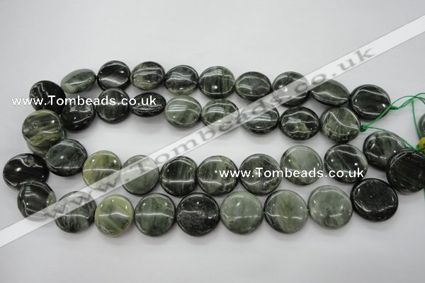 CGH22 15.5 inches 20mm flat round green hair stone beads wholesale