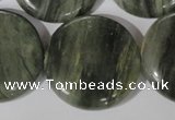 CGH24 15.5 inches 30mm flat round green hair stone beads