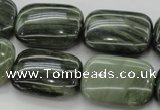 CGH30 15.5 inches 18*25mm rectangle green hair stone beads wholesale