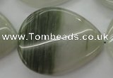 CGH36 15.5 inches 30*40mm twisted flat teardrop green hair stone beads