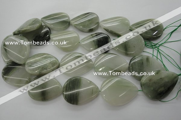 CGH36 15.5 inches 30*40mm twisted flat teardrop green hair stone beads