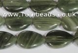 CGH53 15.5 inches 12*16mm flat teardrop green hair stone beads