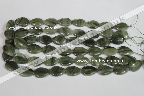 CGH53 15.5 inches 12*16mm flat teardrop green hair stone beads