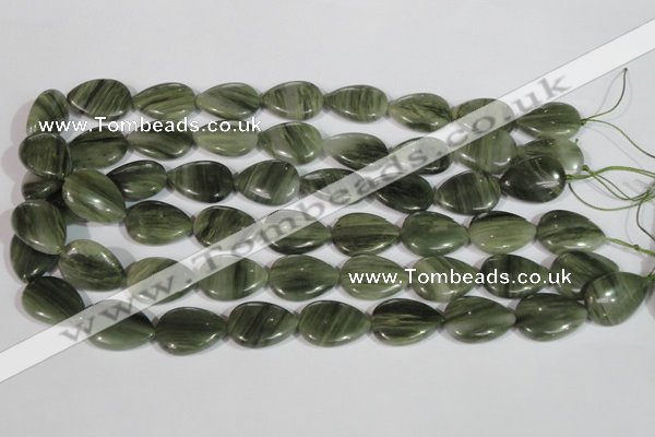 CGH55 15.5 inches 15*20mm flat teardrop green hair stone beads