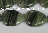 CGH56 15.5 inches 18*25mm flat teardrop green hair stone beads