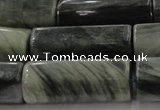 CGH61 15.5 inches 12*30mm faceted tube green hair stone beads