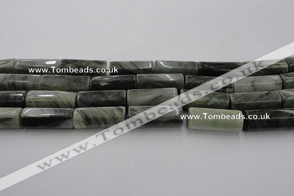 CGH61 15.5 inches 12*30mm faceted tube green hair stone beads