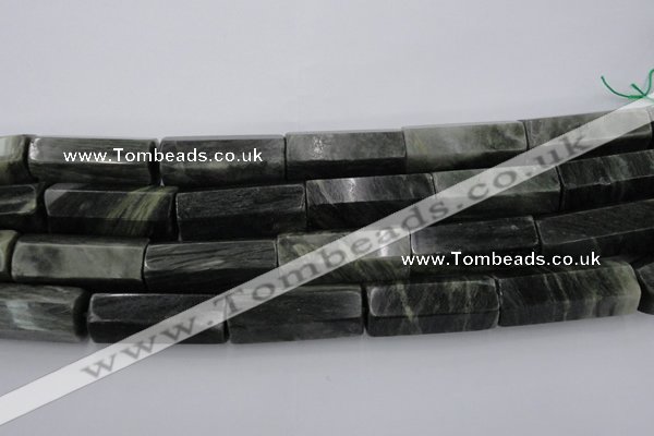 CGH62 15.5 inches 16*40mm faceted tube green hair stone beads