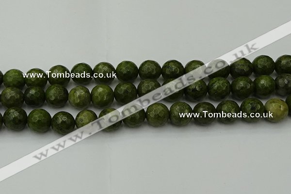 CGJ465 15.5 inches 14mm faceted round green jasper beads wholesale