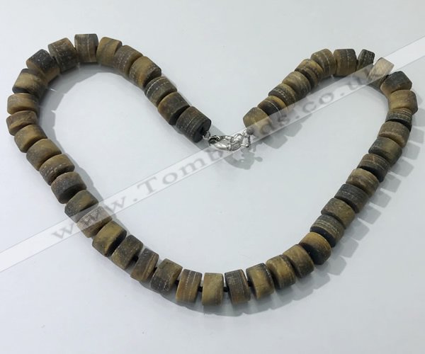 CGN179 20 inches 7*12mm - 9*12mm tyre matte yellow tiger eye necklaces