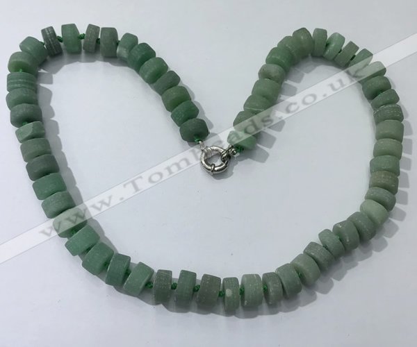 CGN180 20 inches 7*12mm - 9*12mm tyre matte green aventurine necklaces