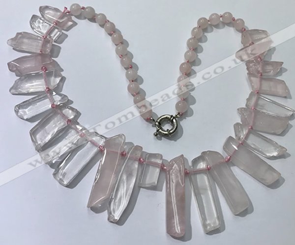 CGN186 23 inches 8*20mm - 11*60mm rose quartz stick necklaces