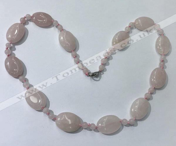 CGN200 22 inches 6mm round & 18*25mm oval rose quartz necklaces