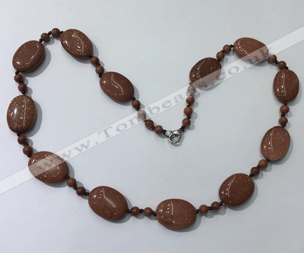 CGN201 22 inches 6mm round & 18*25mm oval goldstone necklaces