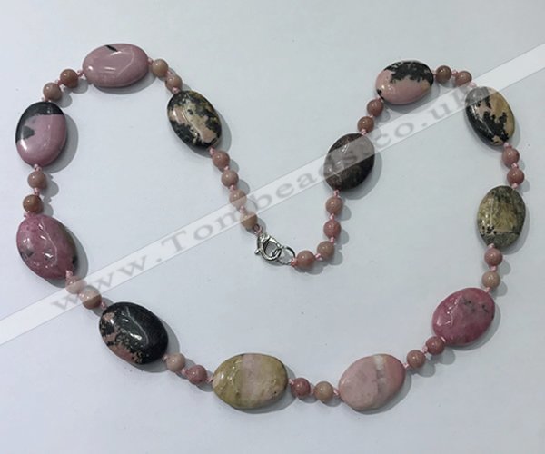 CGN202 22 inches 6mm round & 18*25mm oval rhodonite necklaces