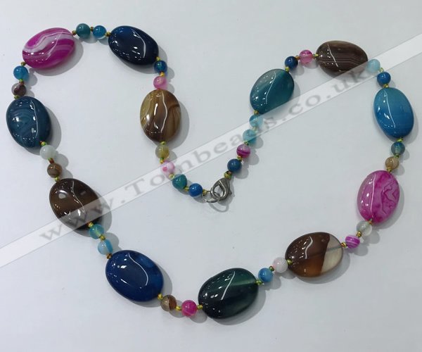 CGN222 22 inches 6mm round & 18*25mm oval agate necklaces